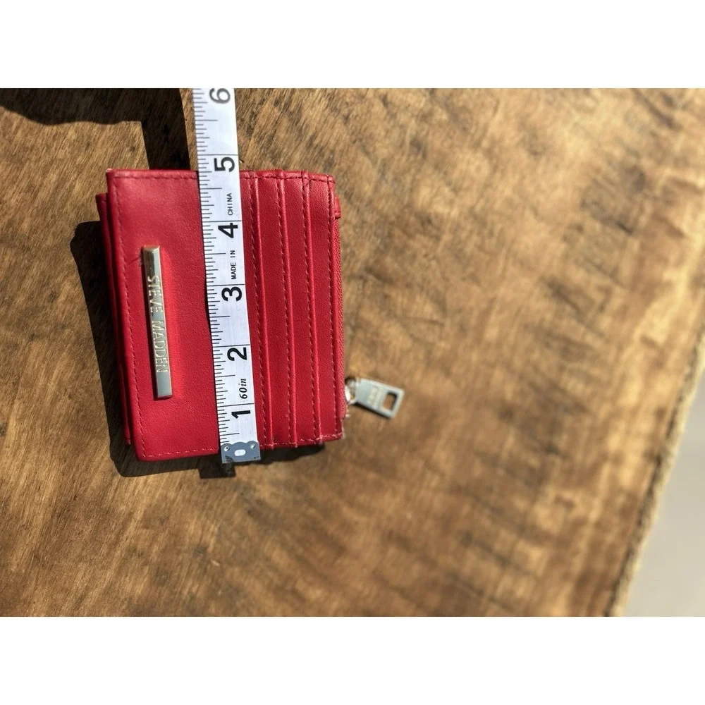 Steve Madden Red RFID Mini Wallet Card Holder Zip Coin Pocket ID Window